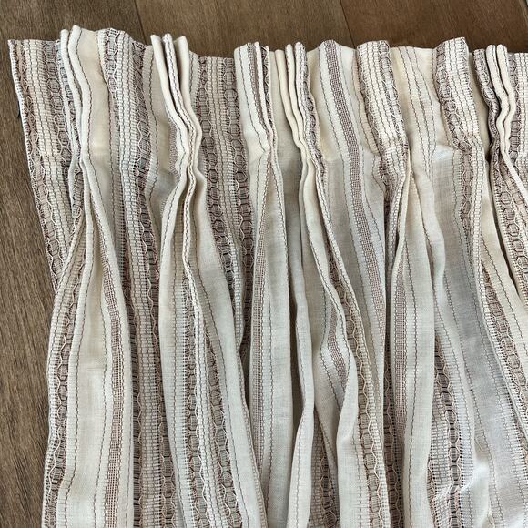 Vtg Pinch Pleat Curtain 2 Panels Drapery woven textured Ivory Brown mcm‎ Boho - Picture 5 of 12